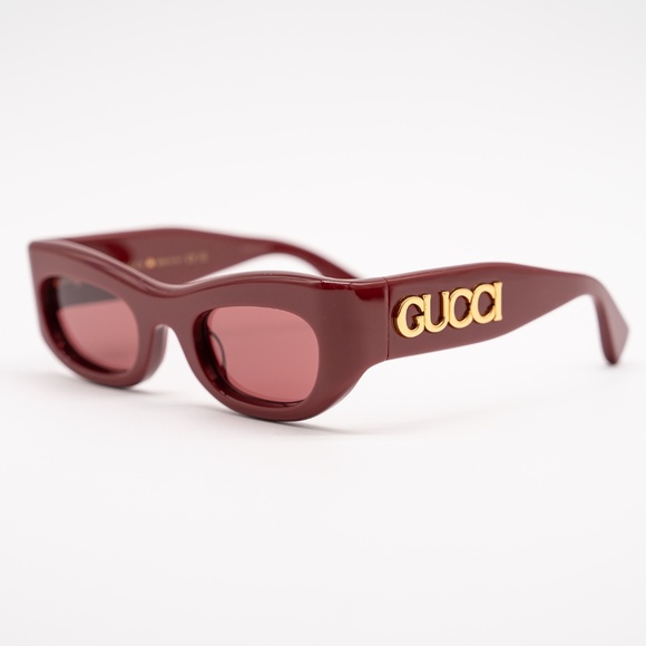 Gucci GG1809S Rectangular Sunglasses Red Gold Acetate - Picture 1 of 11